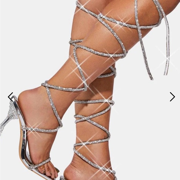 Dolls Kill Shoes - Azalea Wang Silver Rhinestone Wrap Stiletto Heels